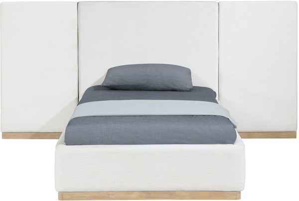 Meridian Furniture Bennet Upholstered Twin Bed with Wing Panels and Leather Strap Accents for Modern Bedroom Decor 92 inches BennetCream-T92