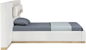 Meridian Furniture Bennet Upholstered Twin Bed with Wing Panels and Leather Strap Accents for Modern Bedroom Decor 92 inches BennetCream-T92