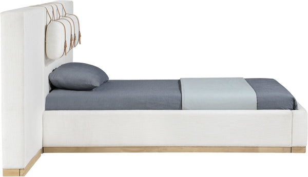Meridian Furniture Bennet Upholstered Twin Bed with Wing Panels and Leather Strap Accents for Modern Bedroom Decor 92 inches BennetCream-T92