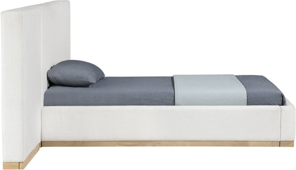 Meridian Furniture Bennet Upholstered Twin Bed with Wing Panels and Leather Strap Accents for Modern Bedroom Decor 92 inches BennetCream-T92