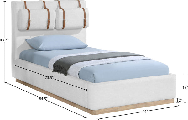 Meridian Furniture Bennet Upholstered Twin Bed with Wing Panels and Leather Strap Accents for Modern Bedroom Decor 44 inches BennetCream-T