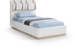 Meridian Furniture Bennet Upholstered Twin Bed with Wing Panels and Leather Strap Accents for Modern Bedroom Decor 44 inches BennetCream-T