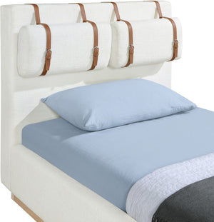 Meridian Furniture Bennet Upholstered Twin Bed with Wing Panels and Leather Strap Accents for Modern Bedroom Decor 44 inches BennetCream-T