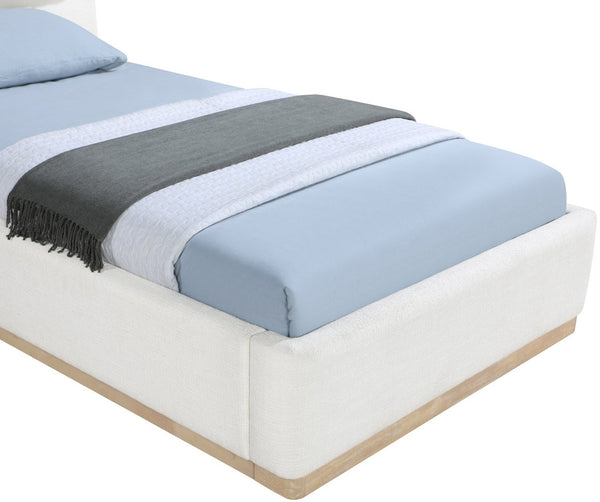 Meridian Furniture Bennet Upholstered Twin Bed with Wing Panels and Leather Strap Accents for Modern Bedroom Decor 44 inches BennetCream-T