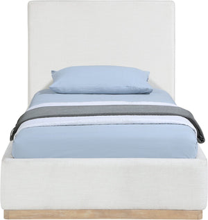 Meridian Furniture Bennet Upholstered Twin Bed with Wing Panels and Leather Strap Accents for Modern Bedroom Decor 44 inches BennetCream-T