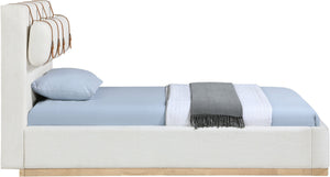 Meridian Furniture Bennet Upholstered Twin Bed with Wing Panels and Leather Strap Accents for Modern Bedroom Decor 44 inches BennetCream-T