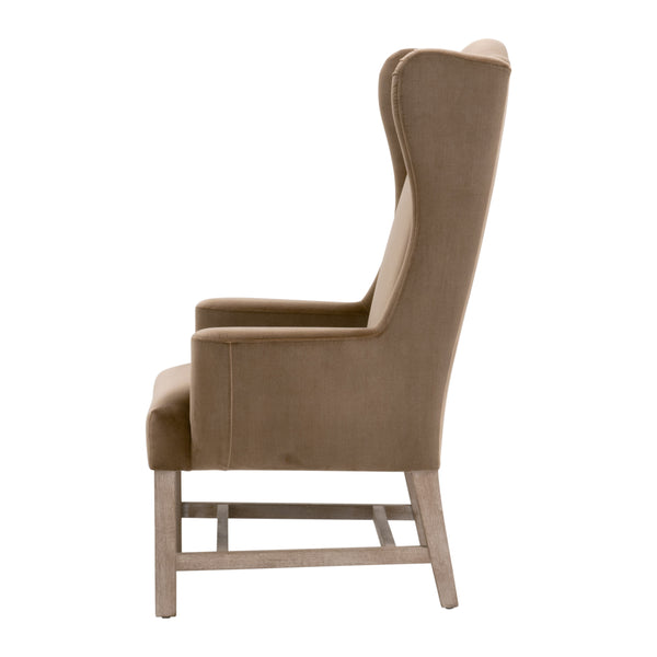 Essentials For Living Bennett Arm Chair: Elegant Velvet Upholstered Accent Chair With Wingback Design & Solid Oak Legs Caramel Velvet,Natural Gray Oak Solid Oak Wood 7107up.Car/Ng