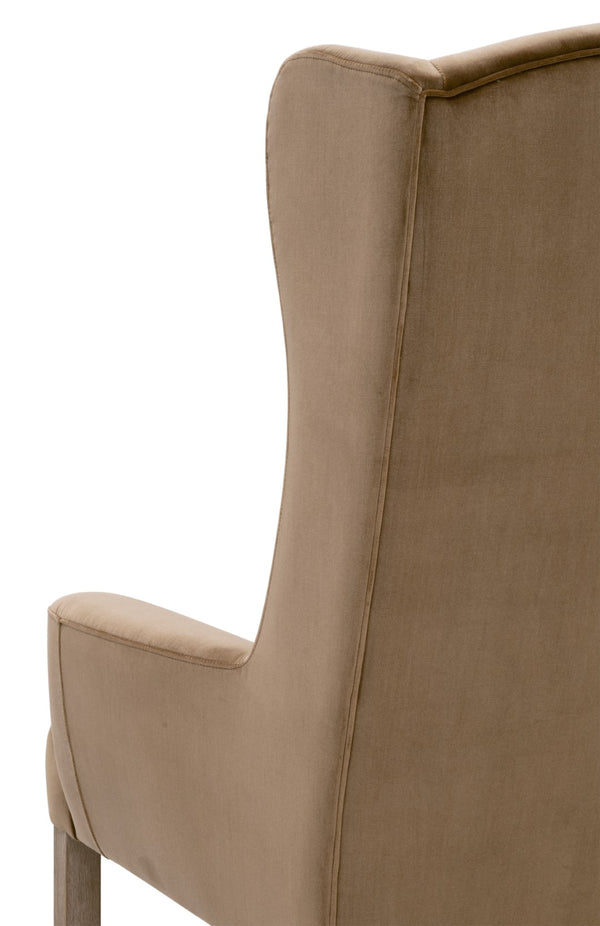 Essentials For Living Bennett Arm Chair: Elegant Velvet Upholstered Accent Chair With Wingback Design & Solid Oak Legs Caramel Velvet,Natural Gray Oak Solid Oak Wood 7107up.Car/Ng