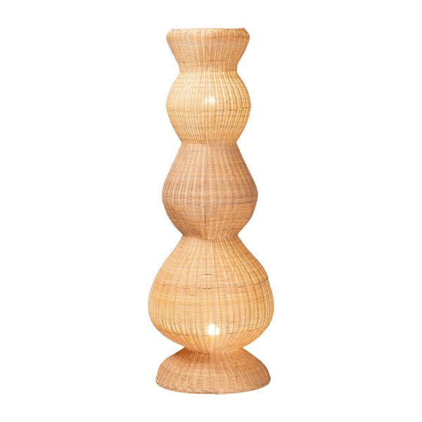 Baxton Studio Bali & Pari Blanche Handcrafted Rattan Floor Lamp Bohemian Sculptural Woven Ambient Light Blance-Natural Rattan-Boxed-Floor Lamp