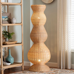 Bali & Pari Blanche Handcrafted Rattan Floor Lamp Bohemian Sculptural Woven Ambient Light