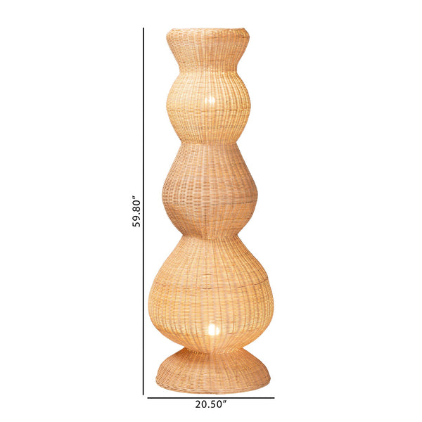 Bali & Pari Blanche Handcrafted Rattan Floor Lamp Bohemian Sculptural Woven Ambient Light