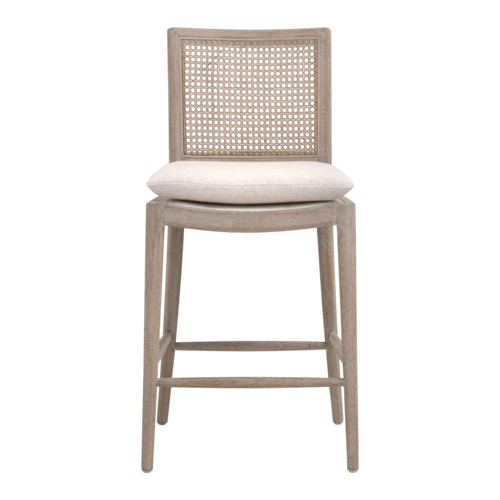 Essentials For Living Blume Counter Stool - Stylish Natural Gray Oak Frame With Removable Cream Cushion For Comfort & Durability Performance Textured Cream Linen,Natural Gray Oak,Cane Solid Oak Wood,Cane 6663cs.Txcrm/Ng