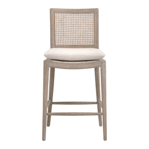 Essentials For Living Blume Counter Stool - Stylish Natural Gray Oak Frame With Removable Cream Cushion For Comfort & Durability Performance Textured Cream Linen,Natural Gray Oak,Cane Solid Oak Wood,Cane 6663cs.Txcrm/Ng