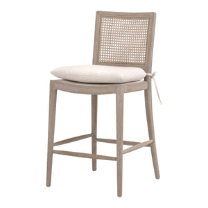 Essentials For Living Blume Counter Stool - Stylish Natural Gray Oak Frame With Removable Cream Cushion For Comfort & Durability Performance Textured Cream Linen,Natural Gray Oak,Cane Solid Oak Wood,Cane 6663cs.Txcrm/Ng