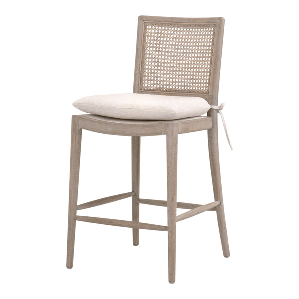 Essentials For Living Blume Counter Stool - Stylish Natural Gray Oak Frame With Removable Cream Cushion For Comfort & Durability Performance Textured Cream Linen,Natural Gray Oak,Cane Solid Oak Wood,Cane 6663cs.Txcrm/Ng