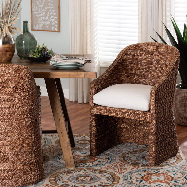 Bali & Pari Brenton Handwoven Seagrass Dining Chair with Mango Wood Frame for Bohemian Interiors