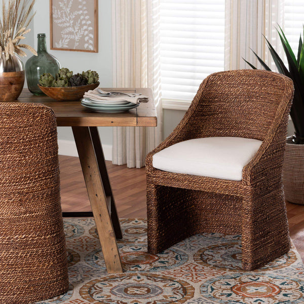Bali & Pari Brenton Handwoven Seagrass Dining Chair with Mango Wood Frame for Bohemian Interiors