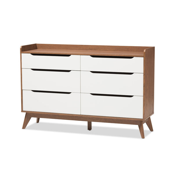 Baxton Studio Baxton Studio Brighton Mid-Century Dresser - Stylish White & Walnut 6-Drawer Storage Solution Brighton-Walnut/White-6DW-Chest