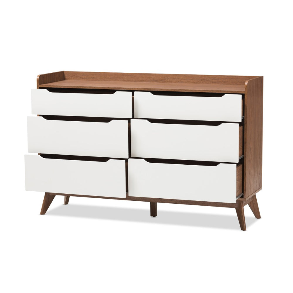 Baxton Studio Baxton Studio Brighton Mid-Century Dresser - Stylish White & Walnut 6-Drawer Storage Solution Brighton-Walnut/White-6DW-Chest