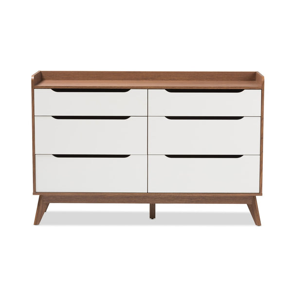 Baxton Studio Baxton Studio Brighton Mid-Century Dresser - Stylish White & Walnut 6-Drawer Storage Solution Brighton-Walnut/White-6DW-Chest