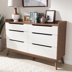 Baxton Studio Baxton Studio Brighton Mid-Century Dresser - Stylish White & Walnut 6-Drawer Storage Solution Brighton-Walnut/White-6DW-Chest