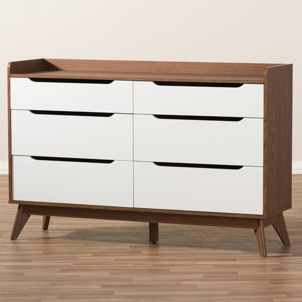 Baxton Studio Baxton Studio Brighton Mid-Century Dresser - Stylish White & Walnut 6-Drawer Storage Solution Brighton-Walnut/White-6DW-Chest