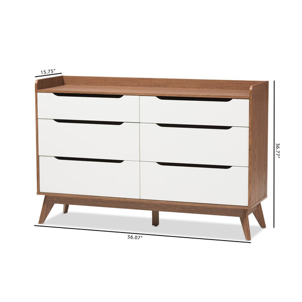 Baxton Studio Baxton Studio Brighton Mid-Century Dresser - Stylish White & Walnut 6-Drawer Storage Solution Brighton-Walnut/White-6DW-Chest