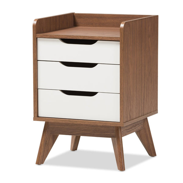 Baxton Studio Baxton Brighton Mid-Century Modern Nightstand in White & Walnut | 3-Drawer Storage for Minimalist Style Brighton-Walnut/White-NS