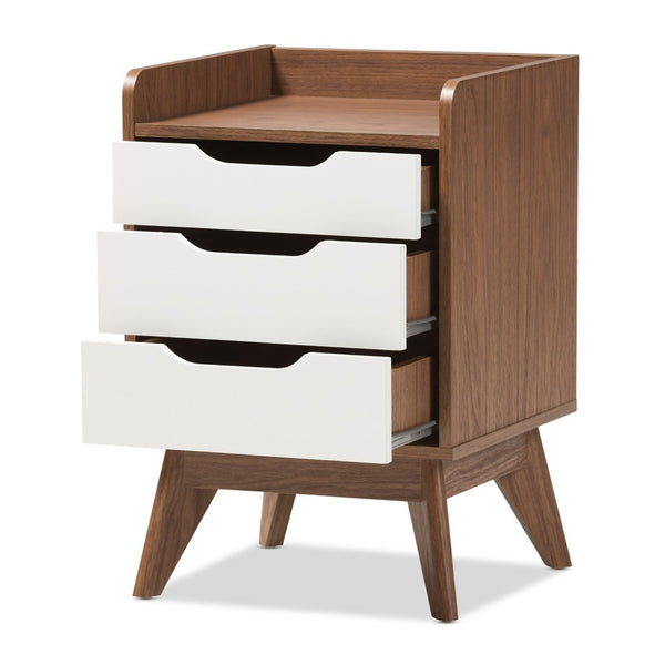 Baxton Studio Baxton Brighton Mid-Century Modern Nightstand in White & Walnut | 3-Drawer Storage for Minimalist Style Brighton-Walnut/White-NS