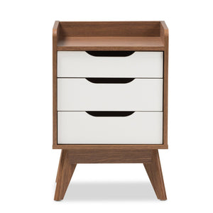 Baxton Studio Baxton Brighton Mid-Century Modern Nightstand in White & Walnut | 3-Drawer Storage for Minimalist Style Brighton-Walnut/White-NS