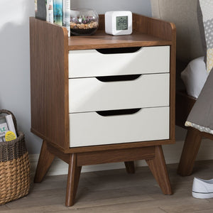 Baxton Studio Baxton Brighton Mid-Century Modern Nightstand in White & Walnut | 3-Drawer Storage for Minimalist Style Brighton-Walnut/White-NS