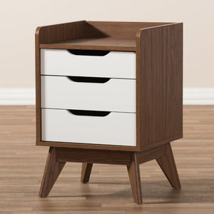 Baxton Studio Baxton Brighton Mid-Century Modern Nightstand in White & Walnut | 3-Drawer Storage for Minimalist Style Brighton-Walnut/White-NS