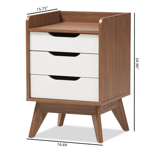 Baxton Studio Baxton Brighton Mid-Century Modern Nightstand in White & Walnut | 3-Drawer Storage for Minimalist Style Brighton-Walnut/White-NS