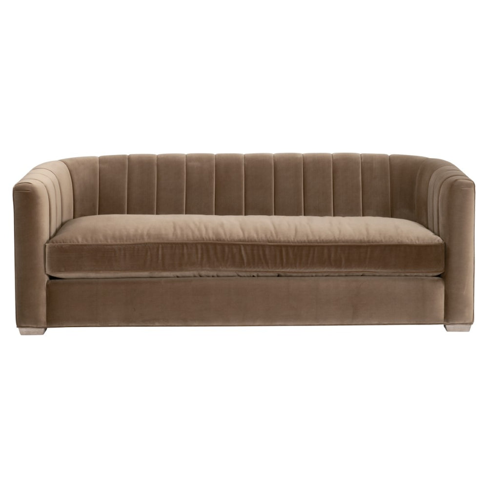 Essentials For Living Bronx 87" Channel Back Sofa - Luxurious Caramel Velvet, Sturdy Oak Frame, & Timeless Elegance Caramel Velvet,Natural Gray Oak Solid Oak Wood 6615-3.Car/Ng