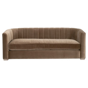 Essentials For Living Bronx 87" Channel Back Sofa - Luxurious Caramel Velvet, Sturdy Oak Frame, & Timeless Elegance Caramel Velvet,Natural Gray Oak Solid Oak Wood 6615-3.Car/Ng