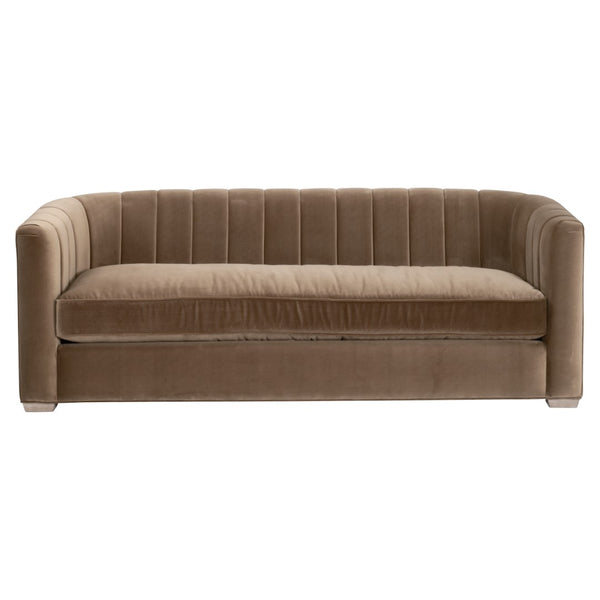 Essentials For Living Bronx 87" Channel Back Sofa - Luxurious Caramel Velvet, Sturdy Oak Frame, & Timeless Elegance Caramel Velvet,Natural Gray Oak Solid Oak Wood 6615-3.Car/Ng