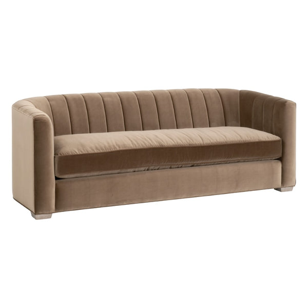Essentials For Living Bronx 87" Channel Back Sofa - Luxurious Caramel Velvet, Sturdy Oak Frame, & Timeless Elegance Caramel Velvet,Natural Gray Oak Solid Oak Wood 6615-3.Car/Ng