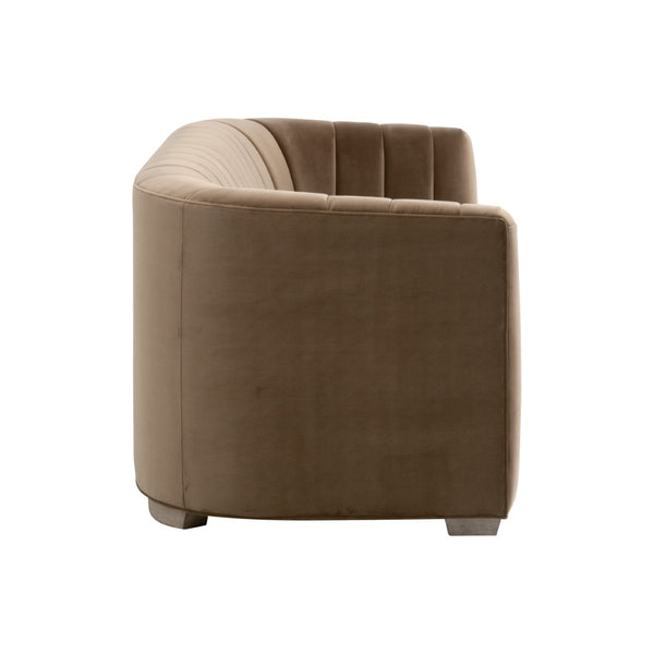 Essentials For Living Bronx 87" Channel Back Sofa - Luxurious Caramel Velvet, Sturdy Oak Frame, & Timeless Elegance Caramel Velvet,Natural Gray Oak Solid Oak Wood 6615-3.Car/Ng