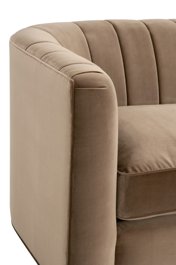 Essentials For Living Bronx 87" Channel Back Sofa - Luxurious Caramel Velvet, Sturdy Oak Frame, & Timeless Elegance Caramel Velvet,Natural Gray Oak Solid Oak Wood 6615-3.Car/Ng