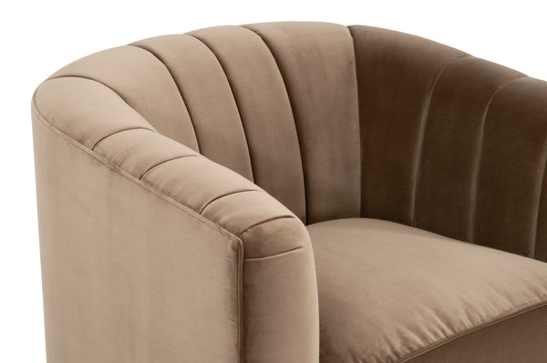 Essentials For Living Bronx Channel Back Sofa Chair - Luxurious Caramel Velvet With Stylish Design & Ultimate Comfort Caramel Velvet,Natural Gray Oak Solid Oak Wood 6615-1.Car/Ng