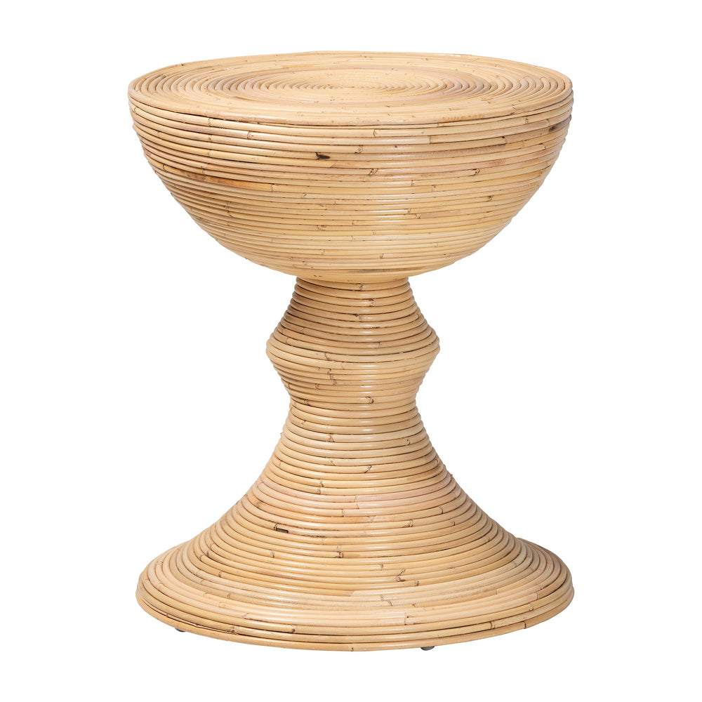 Baxton Studio Bali & Pari Brookwood Handcrafted Rattan Round Accent Table Bohemian Sculptural Living Room Brookwood-Natural Rattan-ET