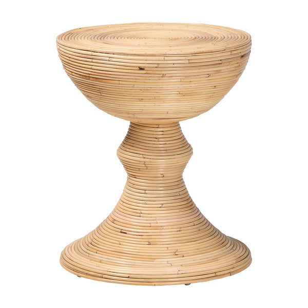 Baxton Studio Bali & Pari Brookwood Handcrafted Rattan Round Accent Table Bohemian Sculptural Living Room Brookwood-Natural Rattan-ET