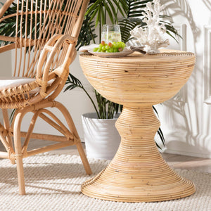 Baxton Studio Bali & Pari Brookwood Handcrafted Rattan Round Accent Table Bohemian Sculptural Living Room Brookwood-Natural Rattan-ET