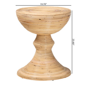 Baxton Studio Bali & Pari Brookwood Handcrafted Rattan Round Accent Table Bohemian Sculptural Living Room Brookwood-Natural Rattan-ET