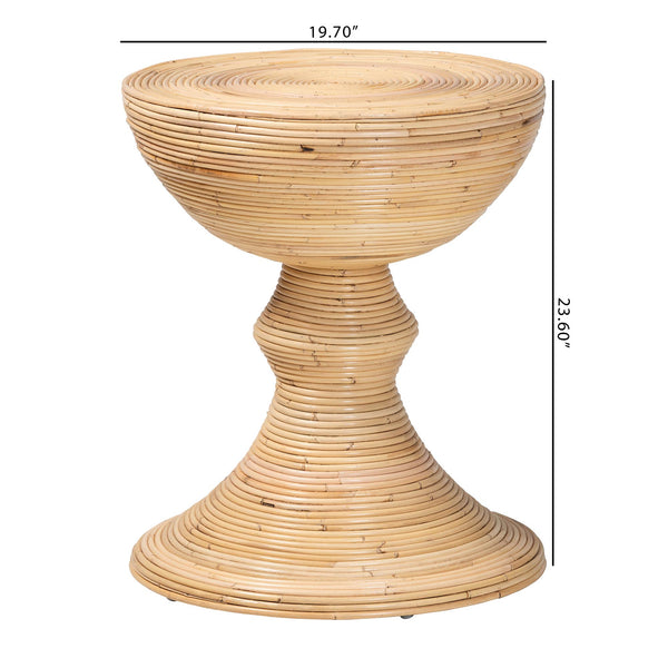 Baxton Studio Bali & Pari Brookwood Handcrafted Rattan Round Accent Table Bohemian Sculptural Living Room Brookwood-Natural Rattan-ET