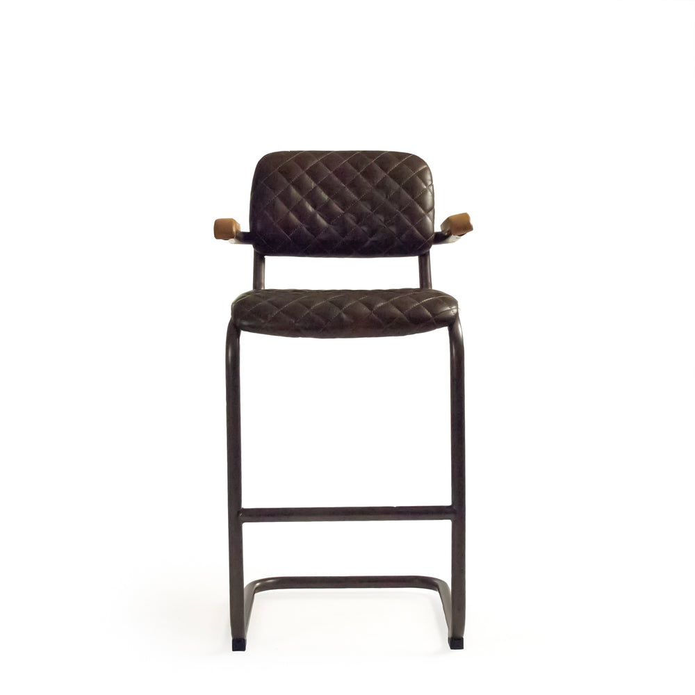 Helen Bar Stool Gunmetal Grey Iron, Dark Brown Leather C0045C-1 Zentique