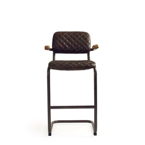 Helen Bar Stool Gunmetal Grey Iron, Dark Brown Leather C0045C-1 Zentique