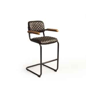 Helen Bar Stool Gunmetal Grey Iron, Dark Brown Leather C0045C-1 Zentique