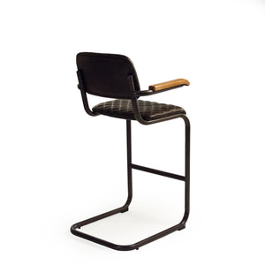 Helen Bar Stool Gunmetal Grey Iron, Dark Brown Leather C0045C-1 Zentique