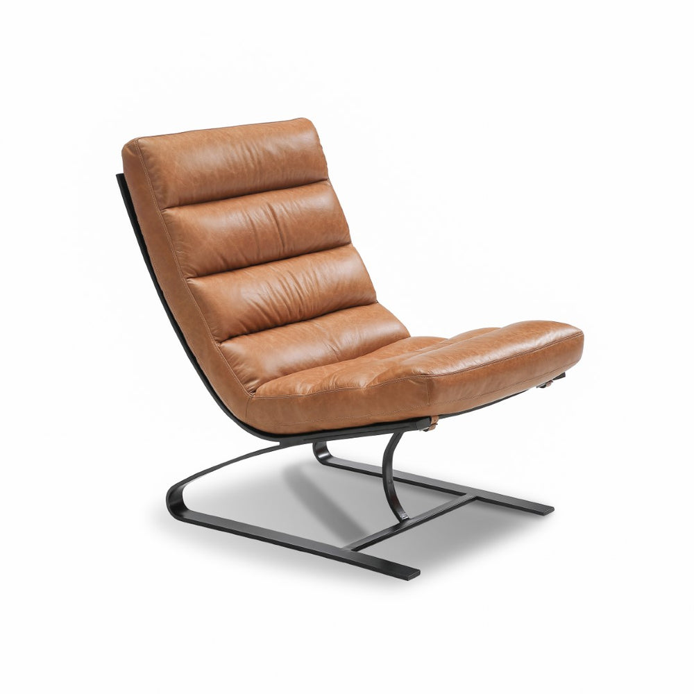 Lavello Chair Black Iron, Light Brown Top Grain Leather C0514A-1D Zentique